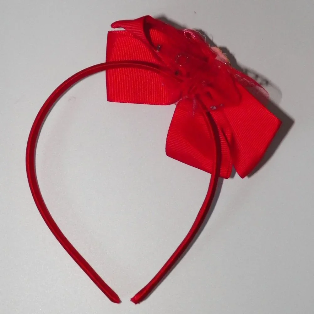 Girls Red Ribbon Bow Headband